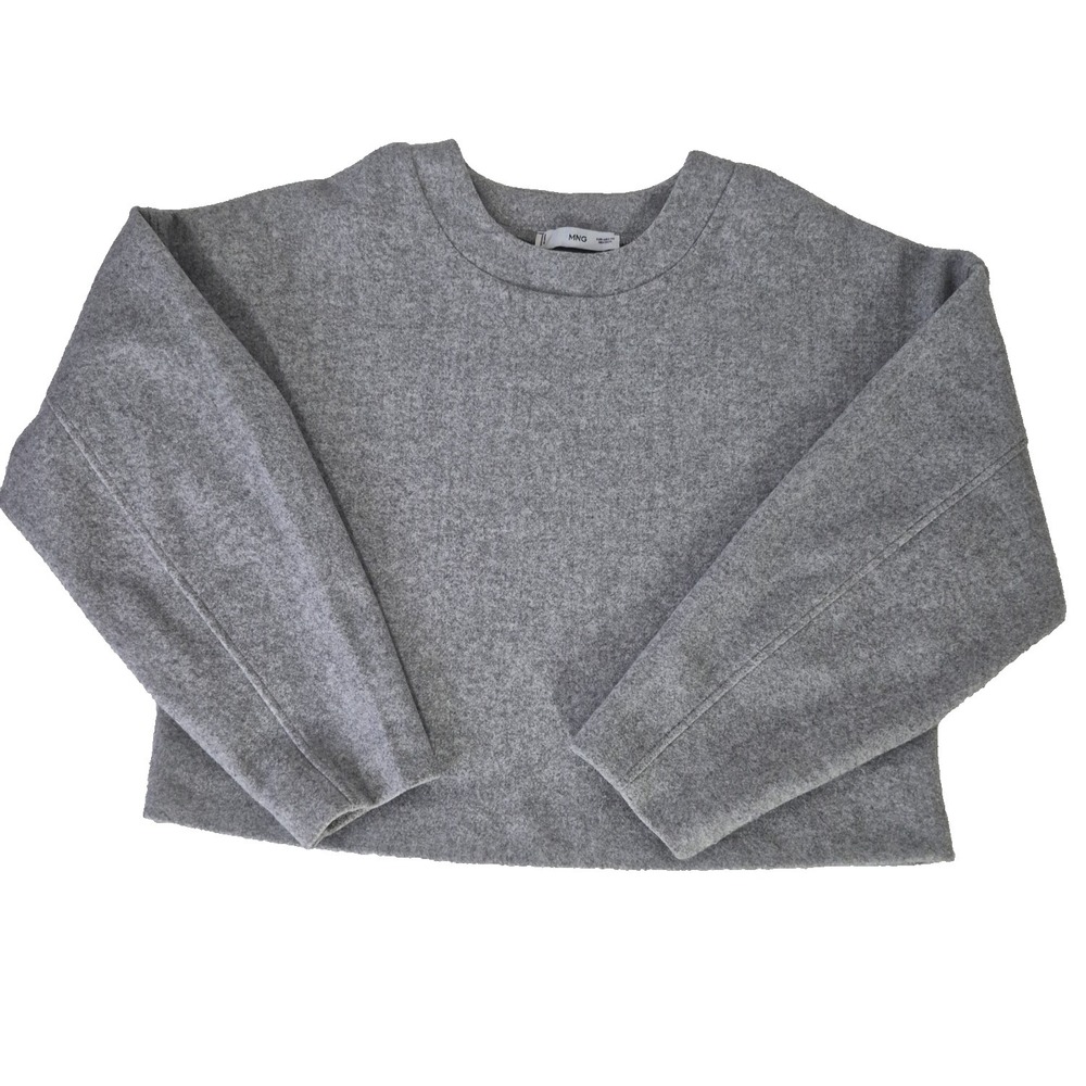 MNG by Mango Sweatshirt Womens XS Gray Crewneck Cropped Boxy Boho Pullover - Picture 1 of 8